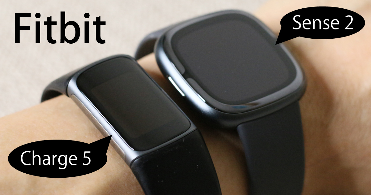 Fitbit Sense2とcharge5を腕に装着して比較した様子（本人撮影）
