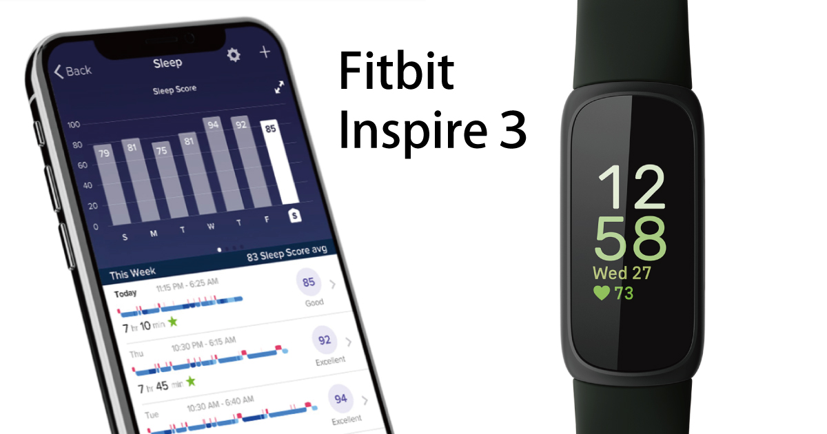 Fitbit Inspire3とアプリの画面（イメージ画像）