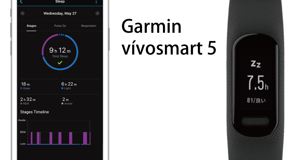 Garmin vivosmart 5とアプリの画面（イメージ画像）