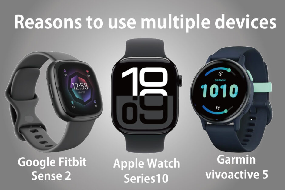 Reasons to use multiple devices（AppleWatch、Google Fitbit、Garmin）