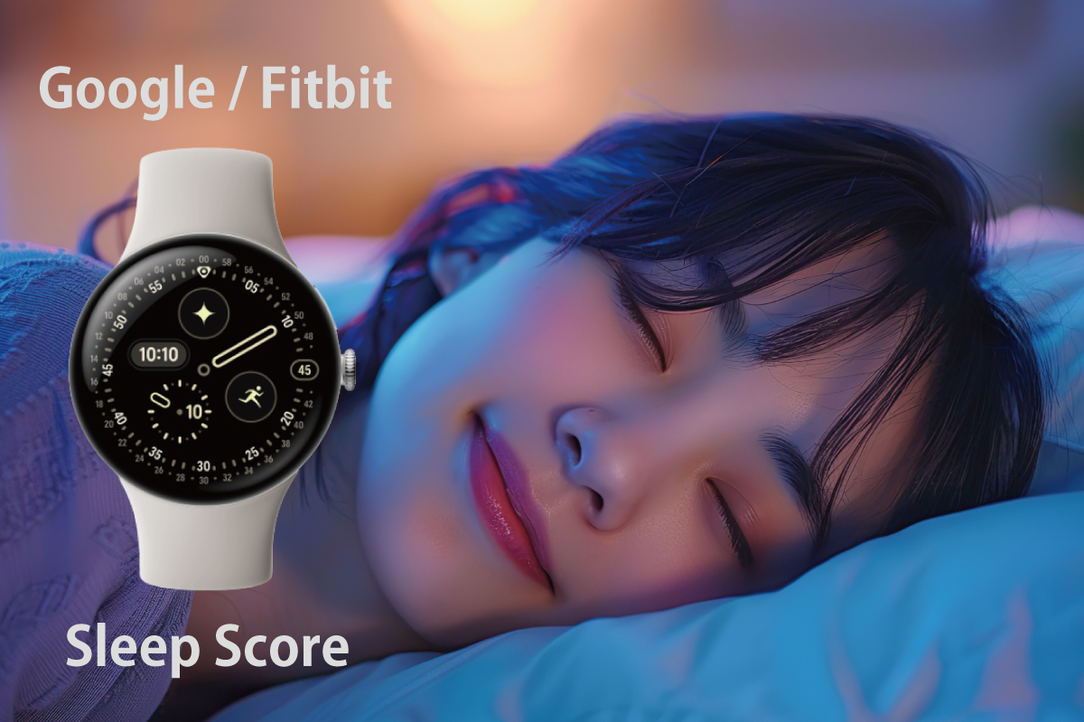 睡眠中の女性画像とPixel Watch4の画像(作成者:おかきソムリエ)