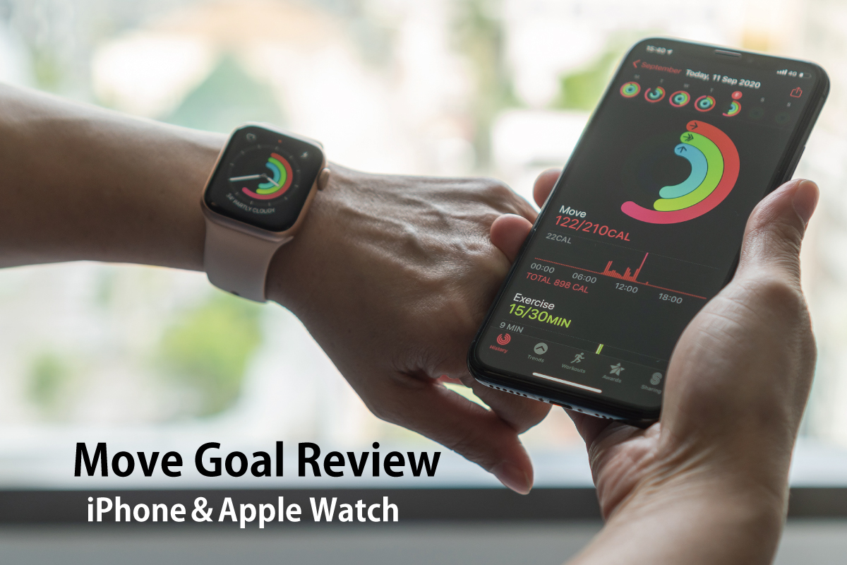 Apple WatchとiPhoneでムーブゴールを振り返っている様子のイメージ画像