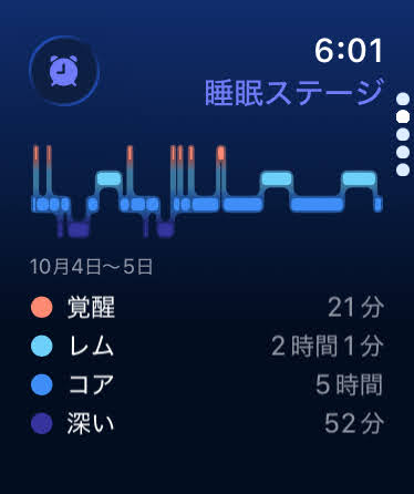 筆者の計測結果:睡眠ステージ8時間14分の内訳のスクリーンショット(撮影:おかきソムリエ)