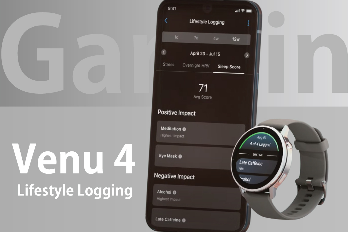 ライフスタイルの記録を表示するVenu4とスマホのGARMINconnect画面(作成者:おかきソムリエ)出典:Garmin公式サイト