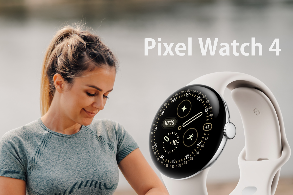スマートウォッチを操作する女性とPixel Watch 4の画像(作成者:おかきソムリエ)