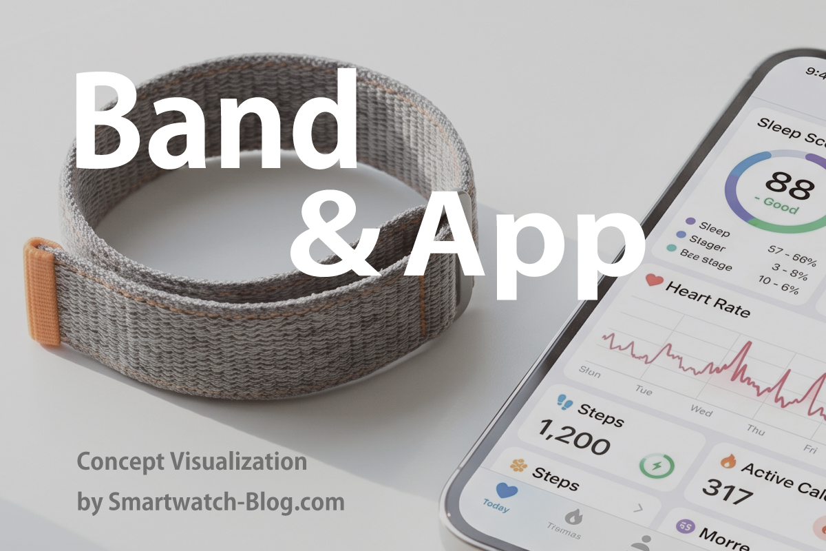 スクリーンレスバンドとスマホアプリ｜画面のないフィットネスバンドはアプリ体験がすべてを決めるコンセプトイメージ（スマブロ.com）