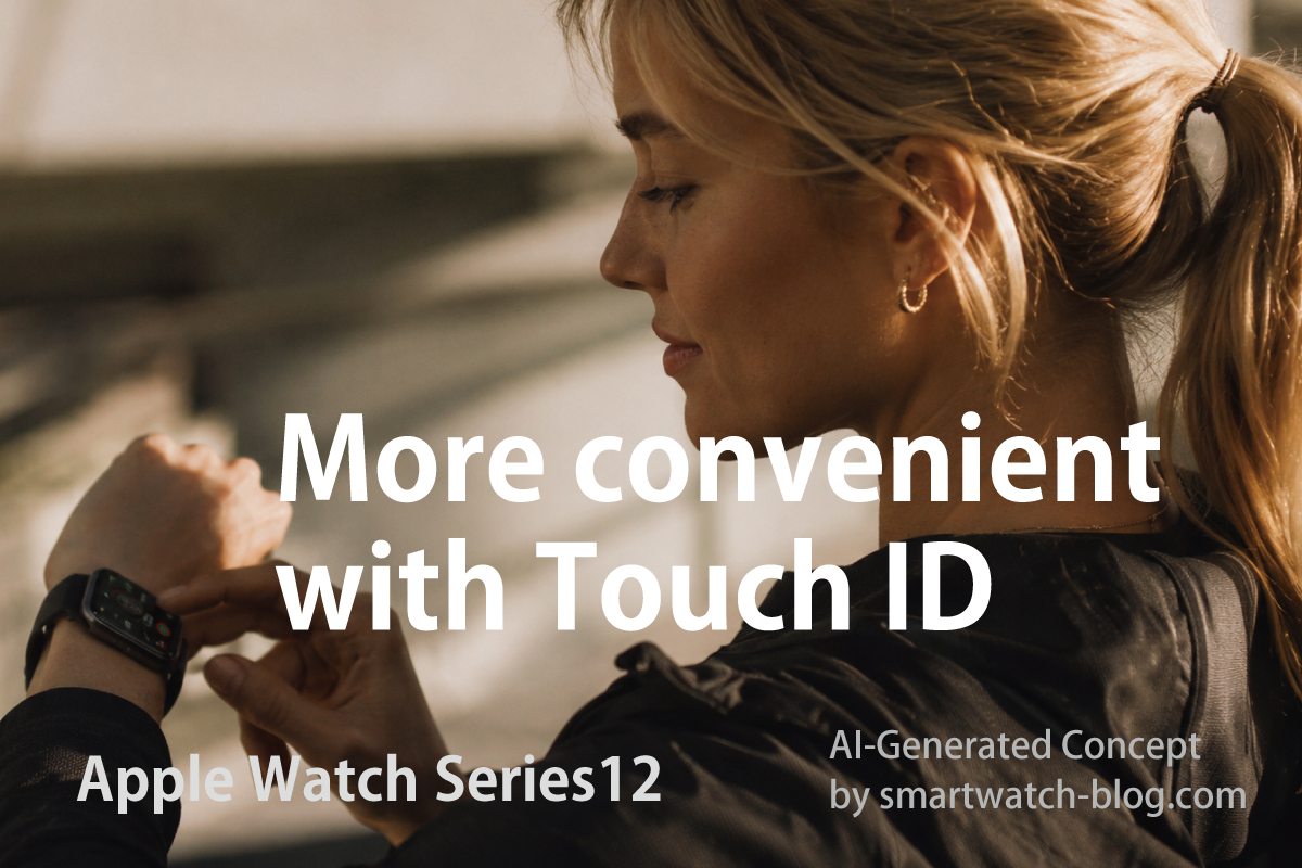 Touch IDを搭載したApple Watch シリーズ12のコンセプトモデルを操作する欧米女性(スマブロ.com)